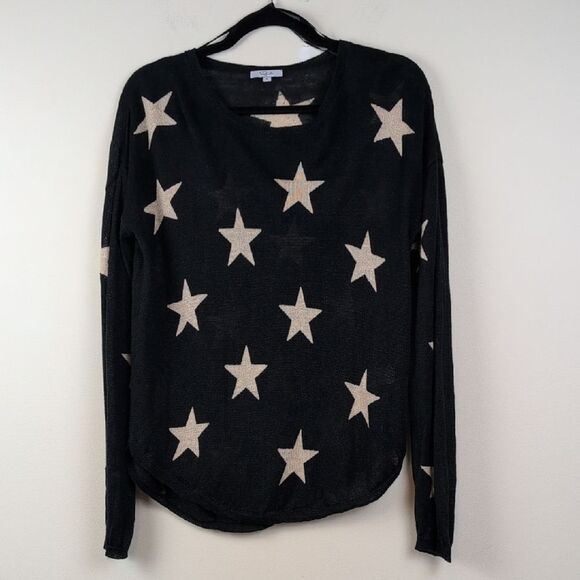 Rails Black and Cream Star Patterned Linen Top Lightweight Sweater Size M - Picture 1 of 11
